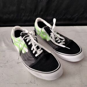 Men's Vans Old Skool Flame black and true white sneakers with a neon Sz 13
